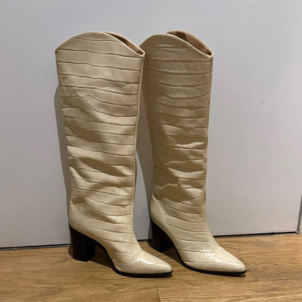 Schutz Maryana Eggshell Croc Knee-High Boots - Picture 3 of 10